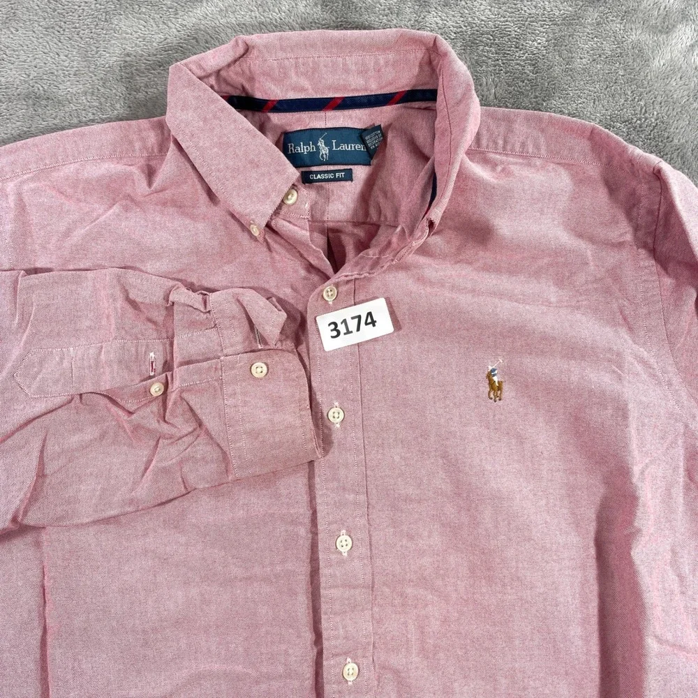 Ralph Lauren Button Down Shirt Men XL Pink Classic Fit Oxford Cotton Long Sleeve